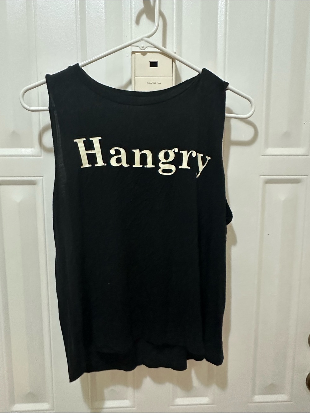 French Laundry Black Tank Top with White "Hangry" Print